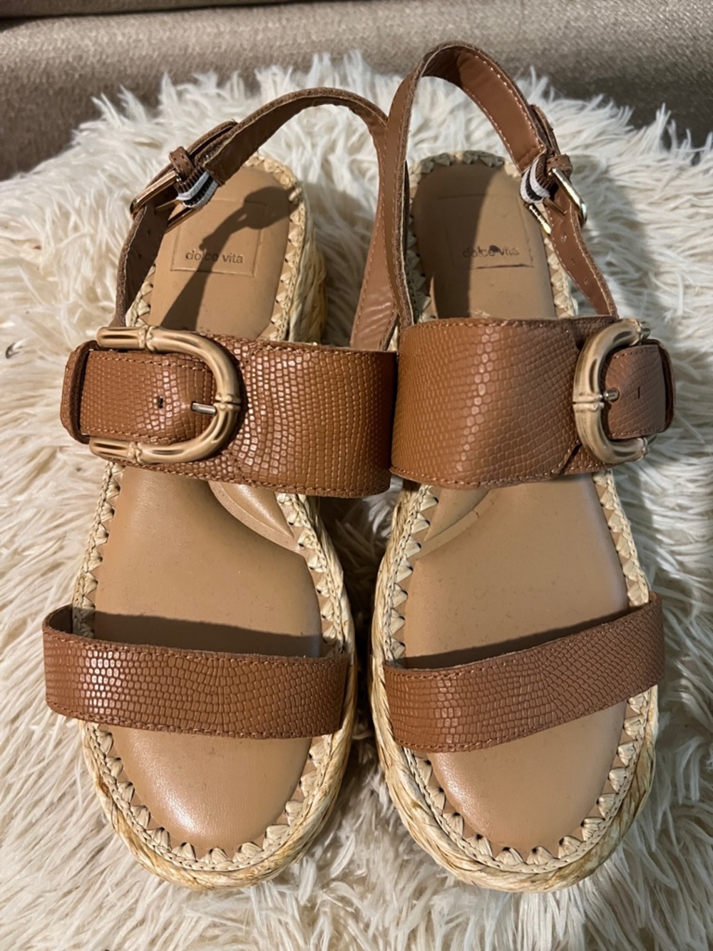 Dolce Vita Tan/Brown Espadrille Platform Sandals with Buckle Straps
